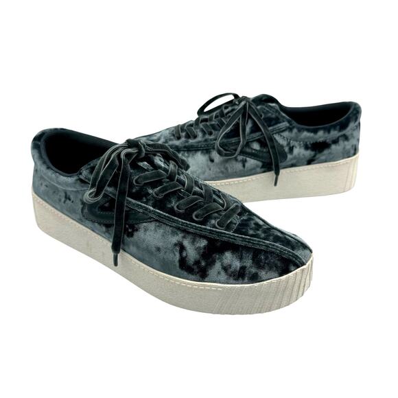 Tretorn Shoes - Tretorn Nylite 4 Bold Teal Blue Crushed Velvet Lace Up Platform Fashion Sneakers